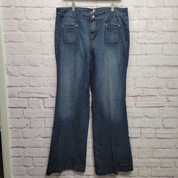 Pepe Jeans Denim - Dressbarn Premium Jeans Size 12 Blue Denim High Rise Wide Leg Sailor Y2K Stretch